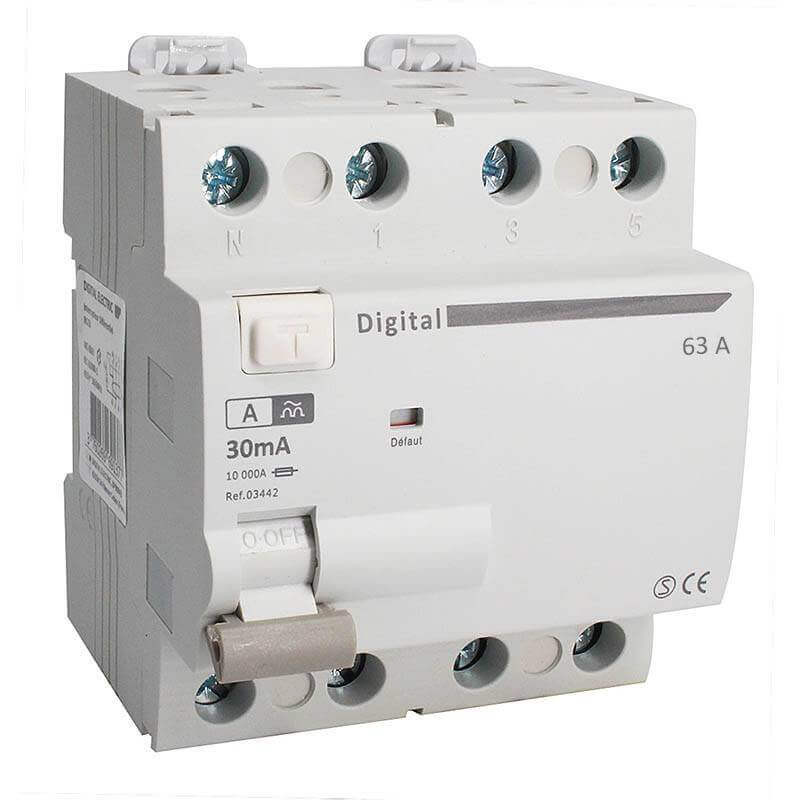 Interrupteur Différentiel Tetrapolaire 63A Type A 30mA Digital Electric